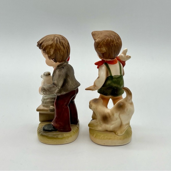Vintage Arnart Japan Porcelain Figurines MCM Hummel Style Boys with Dogs 1960s - Picture 3 of 7
